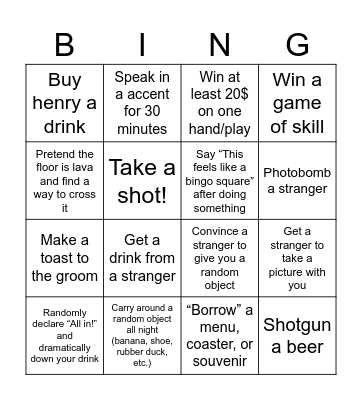 Henry's Bachelor Party Bingo Card