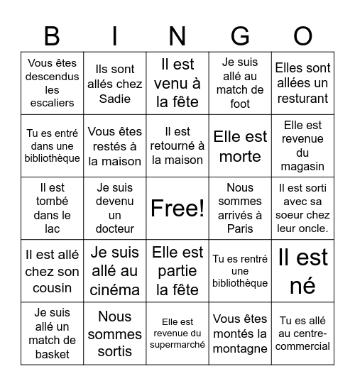 Passe Compose- ETRE Bingo Card