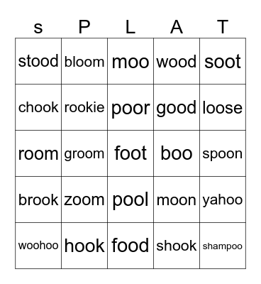 The two sounds of "oo" Bingo Card