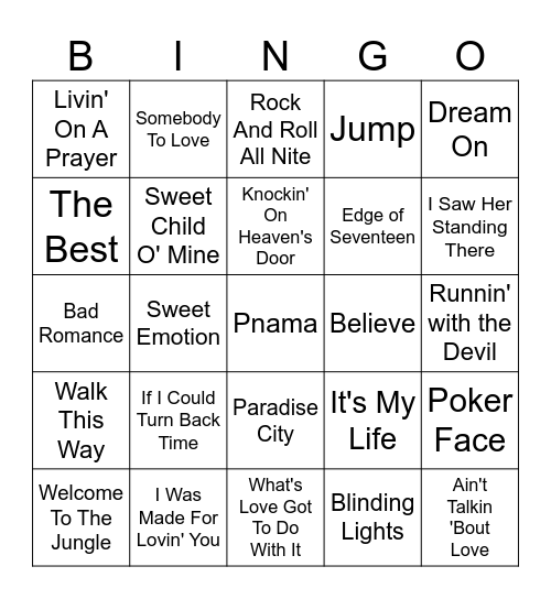 Big Hair Bingo Card