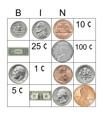 Coin images Bingo Card