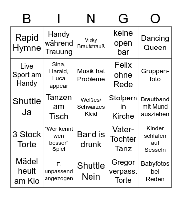 Wedding Bingo Card
