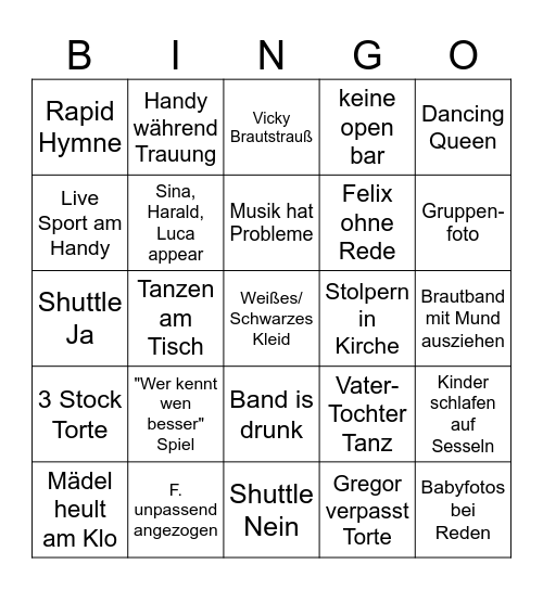 Wedding Bingo Card