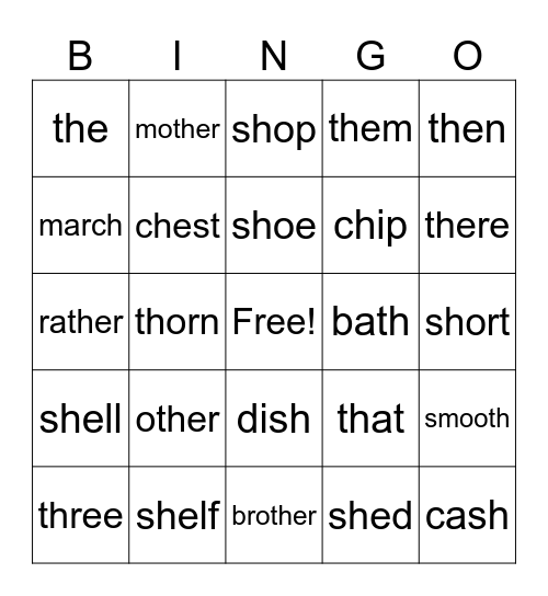Diagraph Bingo Card