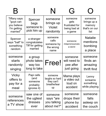 Tiff's Bachelorette Bingo Card