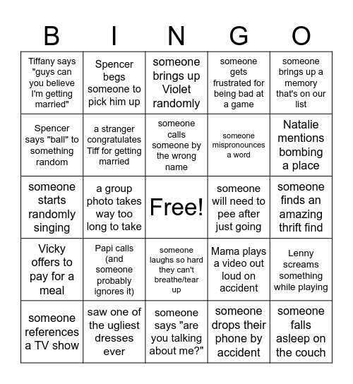 Tiff's Bachelorette Bingo Card