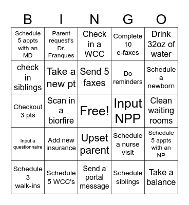 Front Desk Friends Bingo Card