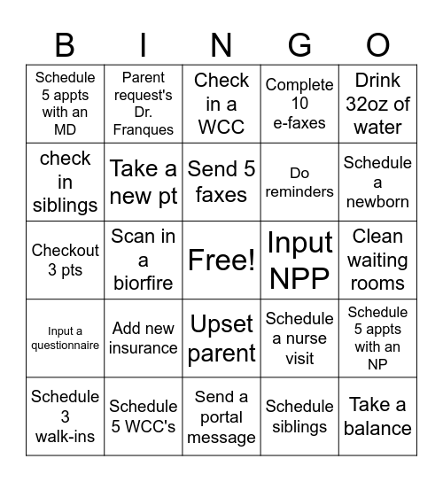 Front Desk Friends Bingo Card