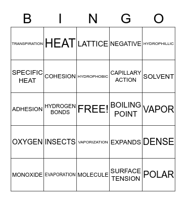 WATER BINGO Card