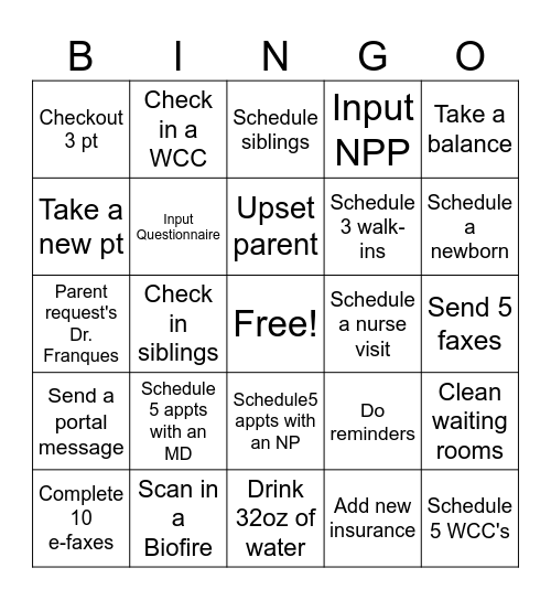 Front Desk Friends Bingo Card