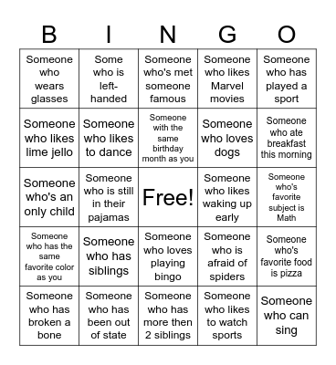 Human Bingo Card