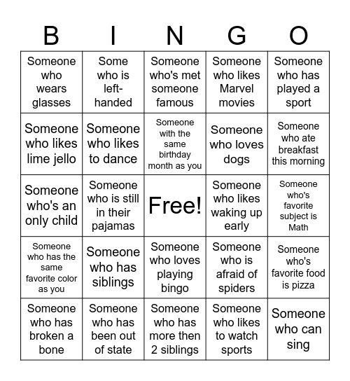 Human Bingo Card