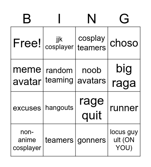 Untitled Bingo Card
