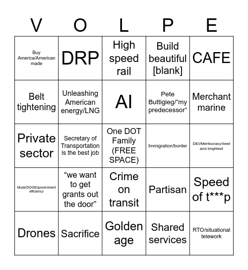 Town Hall Bingo Card