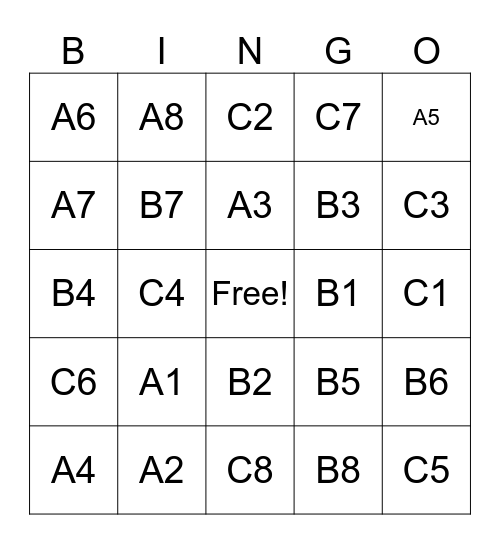 Roll Call Bingo Card