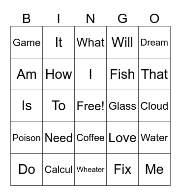 Bingo Musical Bingo Card