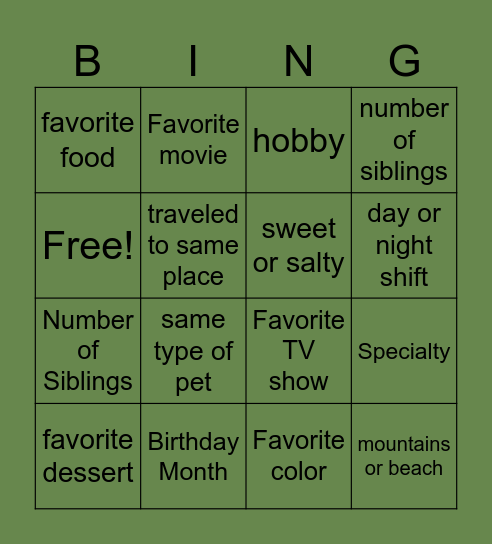 Human Bingo Card