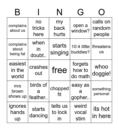 mrs hobgood bingo Card