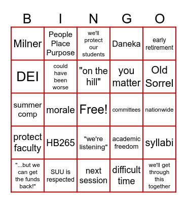Campus Forum Bingo Card
