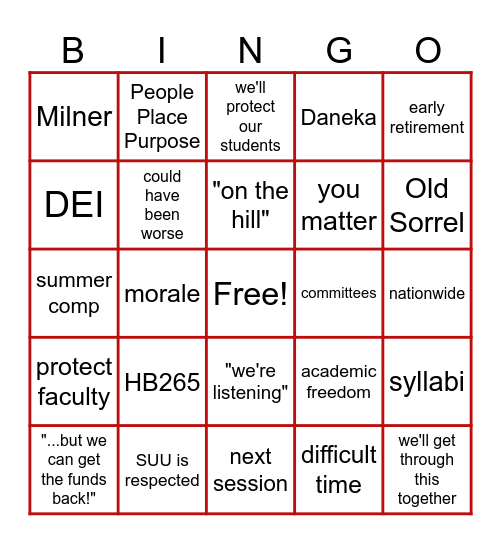 Campus Forum Bingo Card