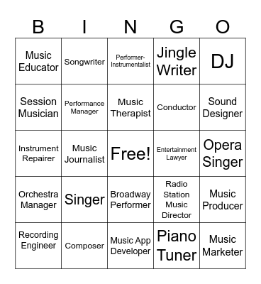Music Careers Bingo Card