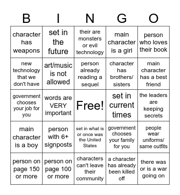 Dystopian Bingo Card