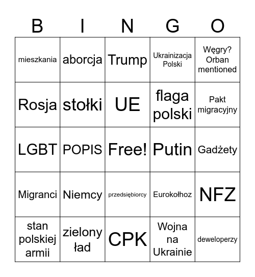 debata prezydencka 2025 Bingo Card