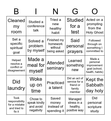 Self-Reliance Bingo Card