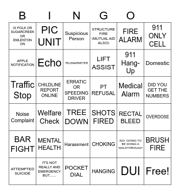 911 B I N G O Bingo Card