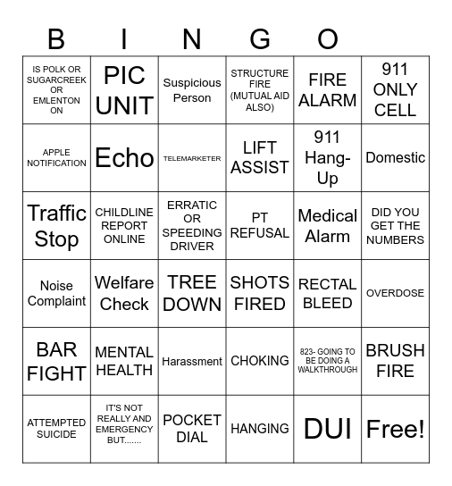 911 B I N G O Bingo Card