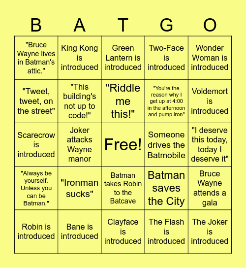 Bat-go Bingo Card