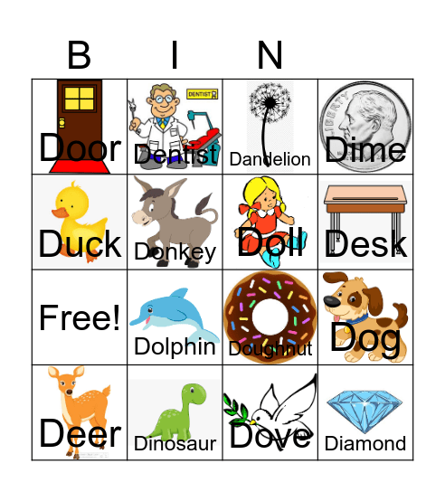Letter D Bingo Card
