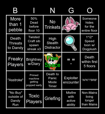 Dandys World public lobby bingo Card