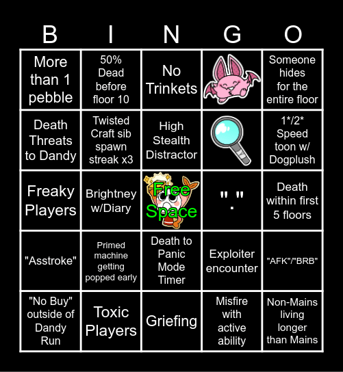 Dandys World public lobby bingo Card