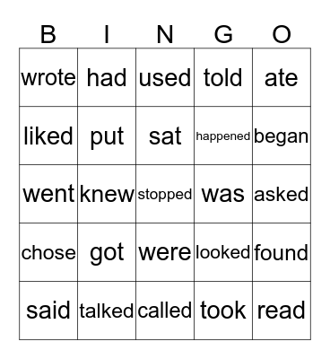 PAST TENSE VERBS Bingo Card