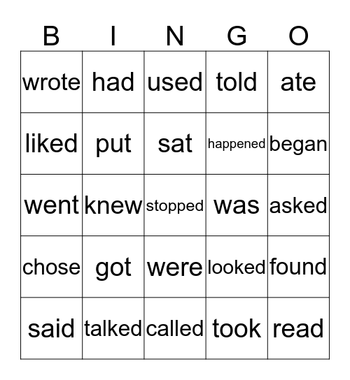 PAST TENSE VERBS Bingo Card