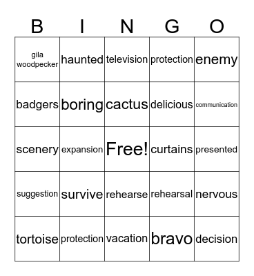 The Dessert:  What Lives There  &  Hattie the Backstage Bat Bingo Card