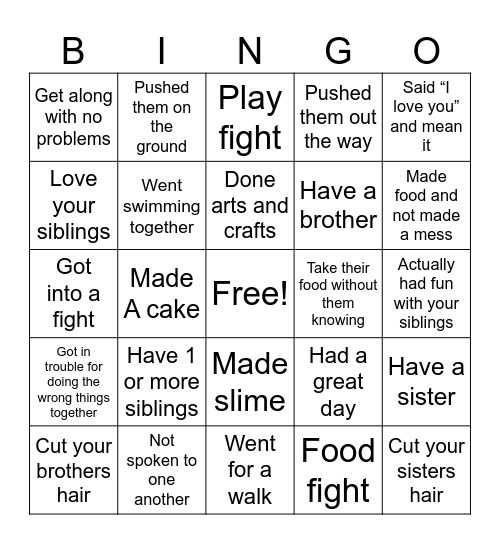 SIBLING BINGO Card