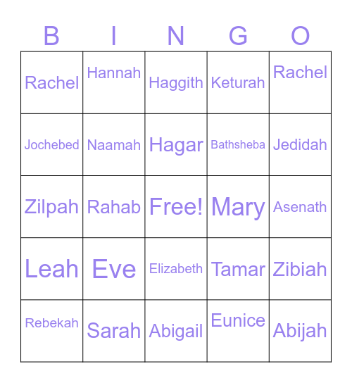 Mothers in the Bible Bingo Card