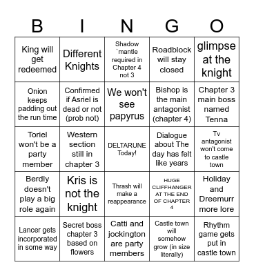 Deltarune Chapter 3 + 4 Bingo card Bingo Card