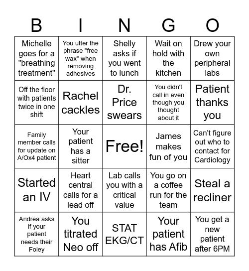 Step Down Bingo: Day Shift Bingo Card