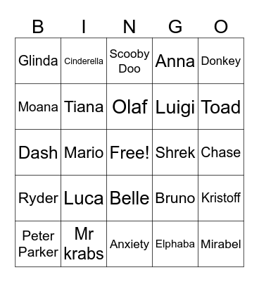 Kids Movies Bingo Card