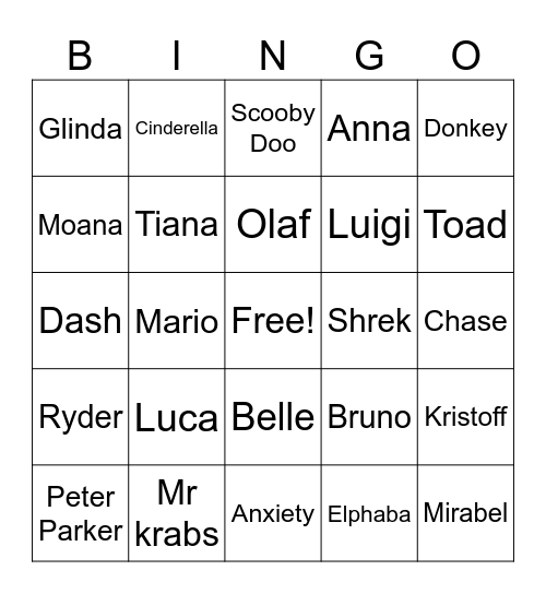 Kids Movies Bingo Card