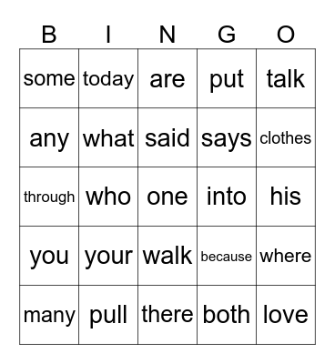 Sight word 2 Bingo Card