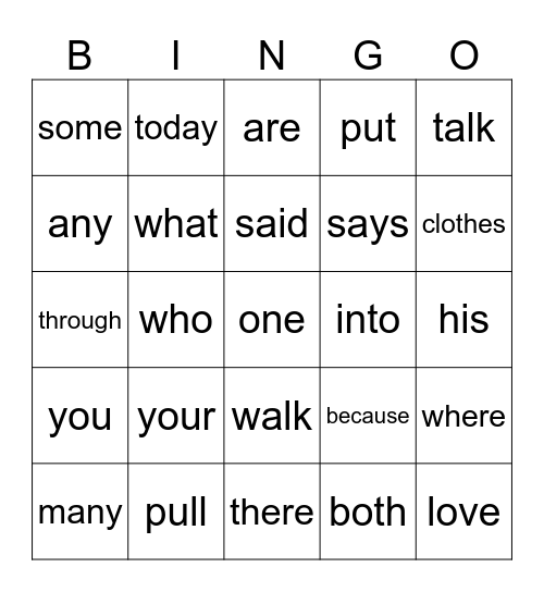 Sight word 2 Bingo Card