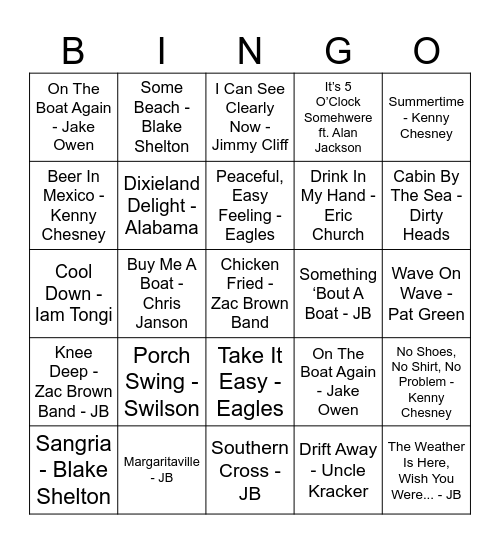 "Margaritaville" Bingo Card