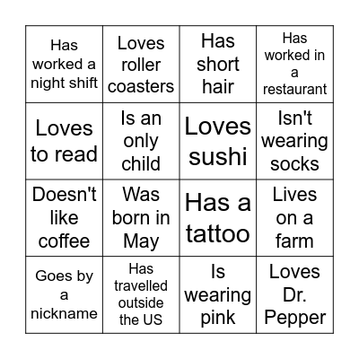 Find Someone Who.... Bingo Card