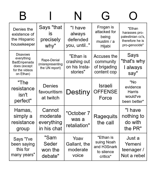 The Hasan-Debate-Bingo Card