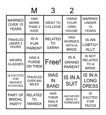 WEDDING BINGO Card