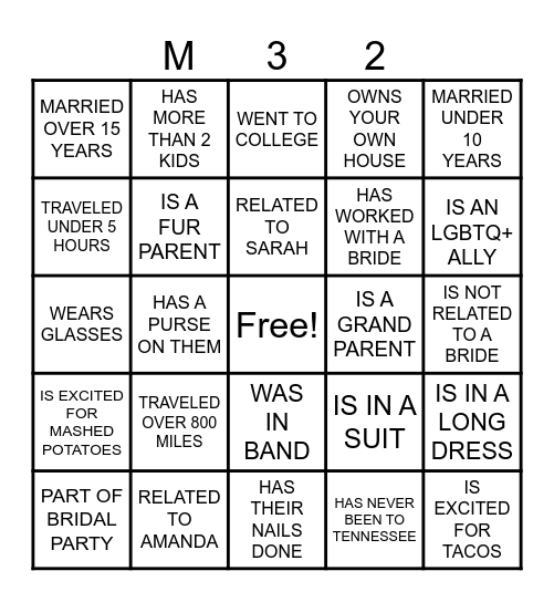 WEDDING BINGO Card